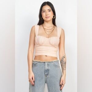 Blush Pink Mesh Ruched Underwire Bustier Top (M) – NWT